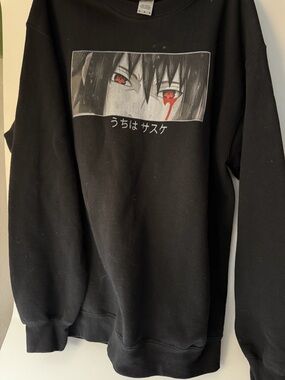 Gildan Black Crewneck Sweater with Red Anime Eye Graphic